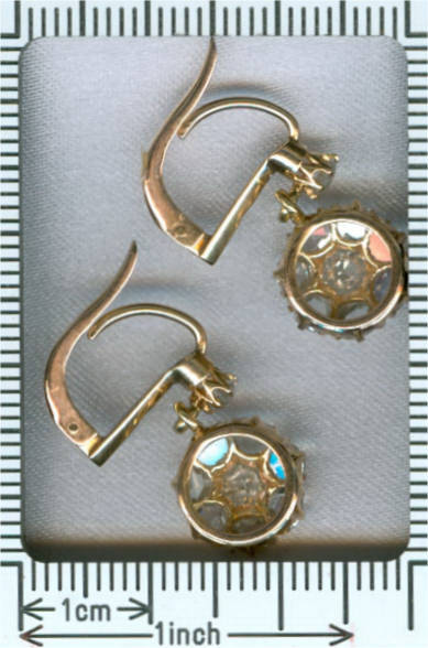 Pink gold diamond ear pendants with old mine cut diamonds and rose cut diamonds