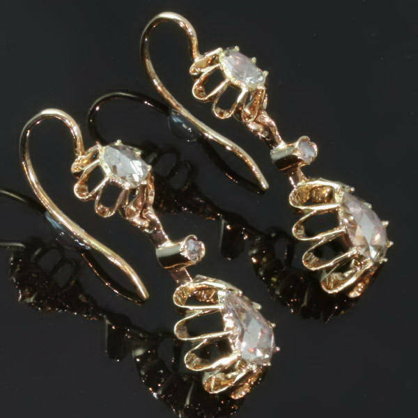 Foil set pear shaped rose cut diamond pendant earrings Victorian