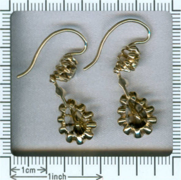 Foil set pear shaped rose cut diamond pendant earrings Victorian