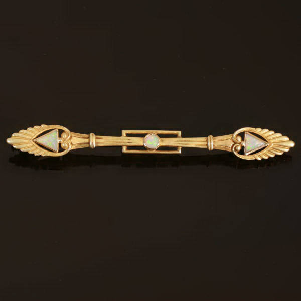 Stylish late Victorian Neo-Egyptian bar brooch with opals (image 1 of 7)