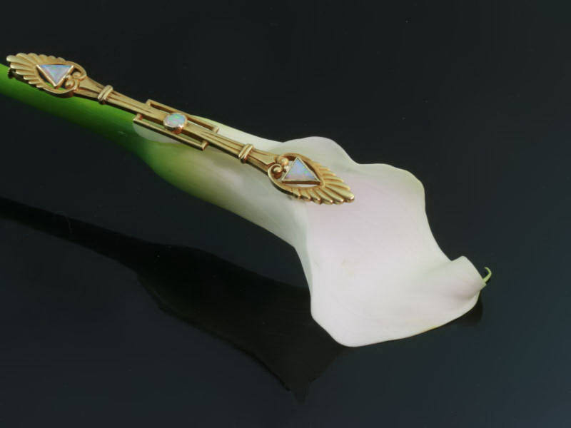 Stylish late Victorian Neo-Egyptian bar brooch with opals (image 2 of 7)