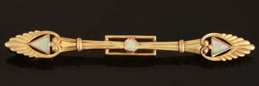 Stylish late Victorian Neo-Egyptian bar brooch with opals (image 5 of 7)