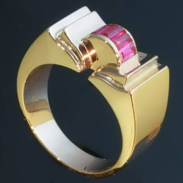 Stylish Art Retro ring, pink gold with rubies