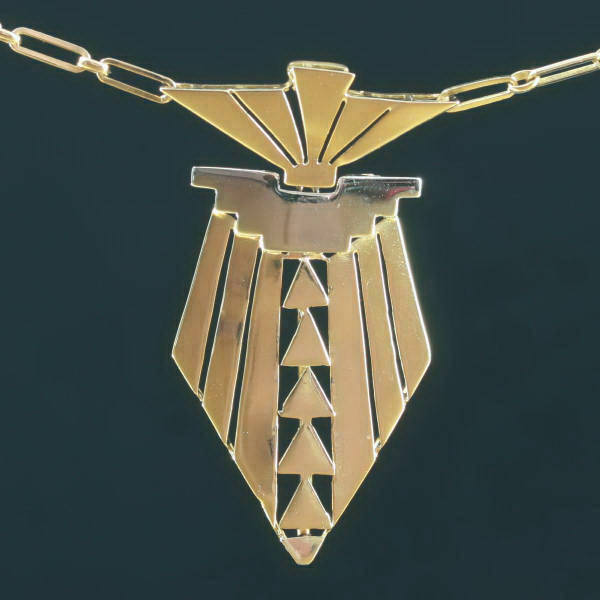 18K bi-color gold Art Deco pendant necklace