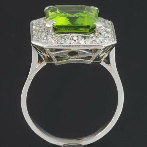 Magnificent platinum Art Deco engagement ring with big peridot and brilliants (image 4 of 10)