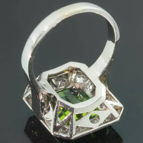 Magnificent platinum Art Deco engagement ring with big peridot and brilliants (image 5 of 10)