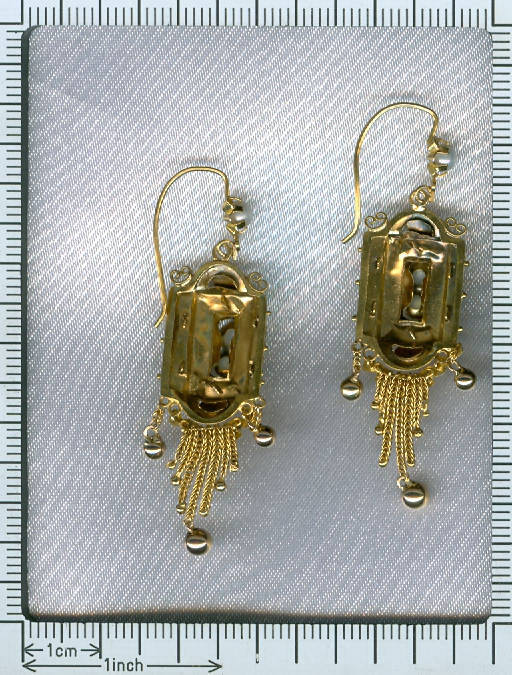 Victorian earrings pink gold with tassles and half seed pearls