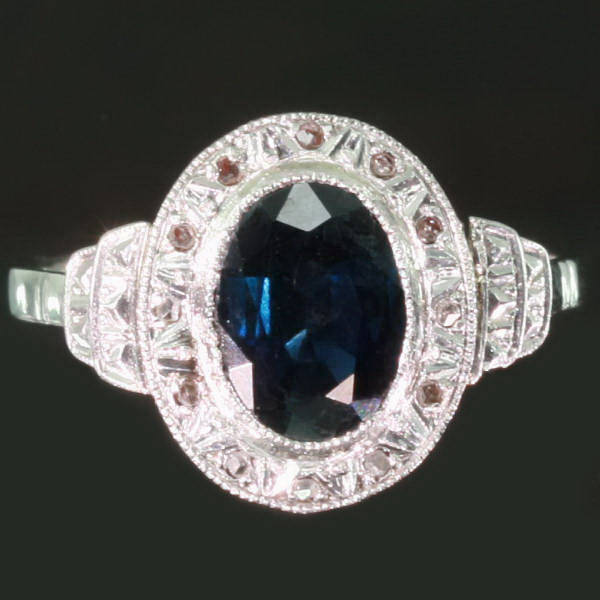 Sapphire and diamonds estate engagement ring