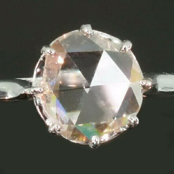 Estate platinum engagement ring with big rose cut diamond