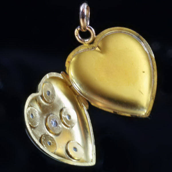 Pink gold Victorian heart locket pendant with old mine cut and rose cut diamonds
