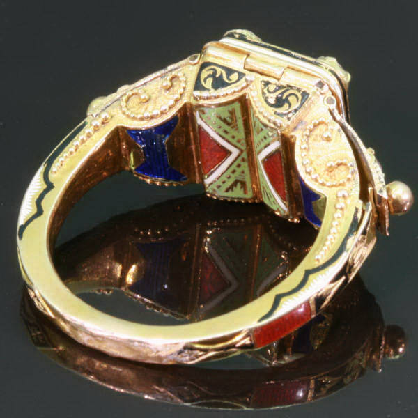 Victorian mysterious triple (!) poison ring with enamel (image 7 of 9)