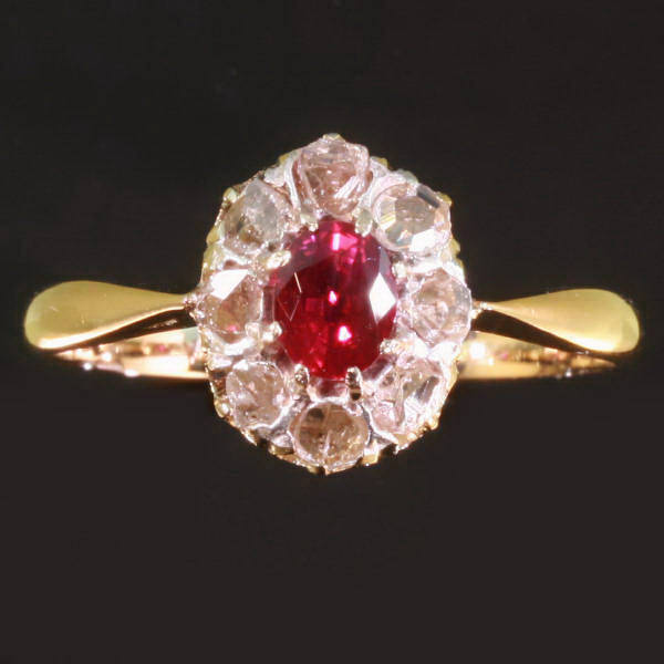 Antique ring with rose cut diamonds and high quality ruby