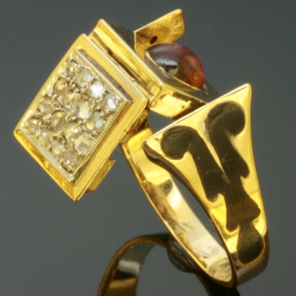 Two faced antique poison ring with hidden place made just after French Revolution (image 14 of 18)