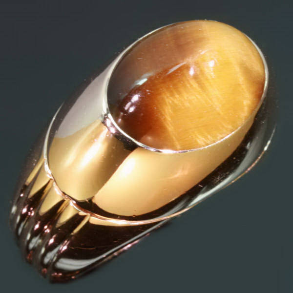 Signed classical Boucheron ring with high domed tigereye cabochon (image 4 of 9)