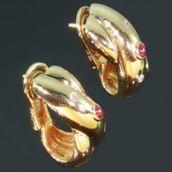 Gold estate earrings by Cartier with brilliants and rubies (image 2 of 4)