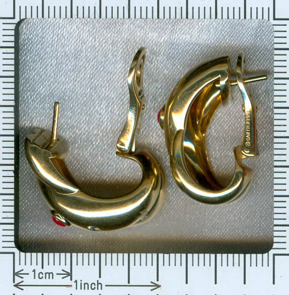 Gold estate earrings by Cartier with brilliants and rubies (image 4 of 4)