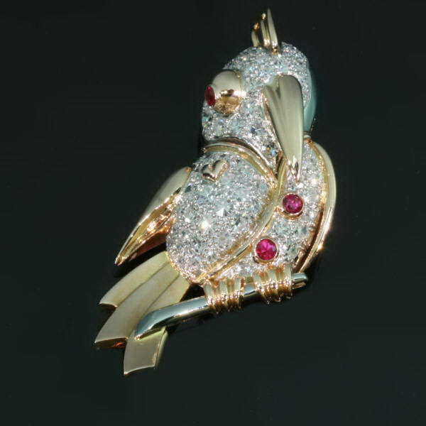 Typical fifties bejeweled parrot brooch