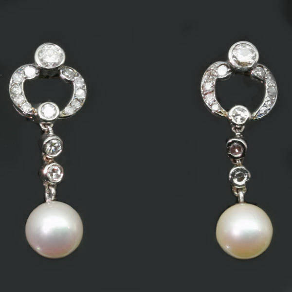 Charming white gold pendant estate earrings with pearls and diamonds