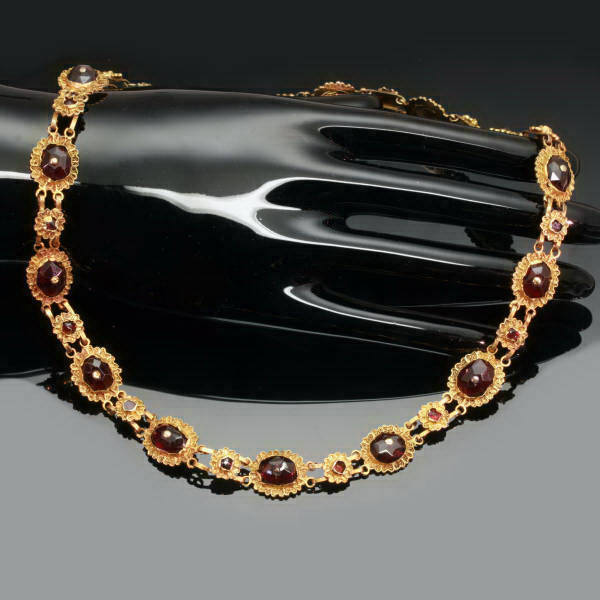 Rococo gold filigree choker necklace garnets