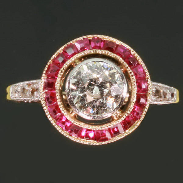 Art Deco halo diamond engagement ring ruby