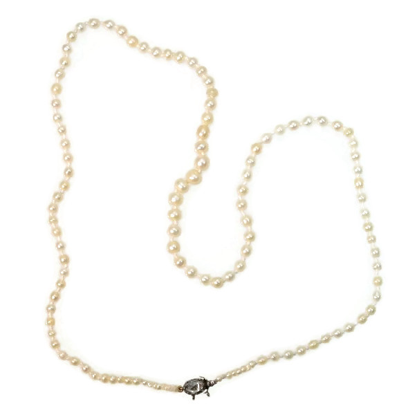 Mid-Century 32” 8.7mm Cultured Pearl Necklace w/Diamond Clasp c. 1960 –  Bavier Brook Antique Jewelry