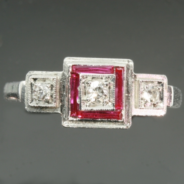 Art Deco ruby diamond engagement ring platinum band fine vintage jewelry