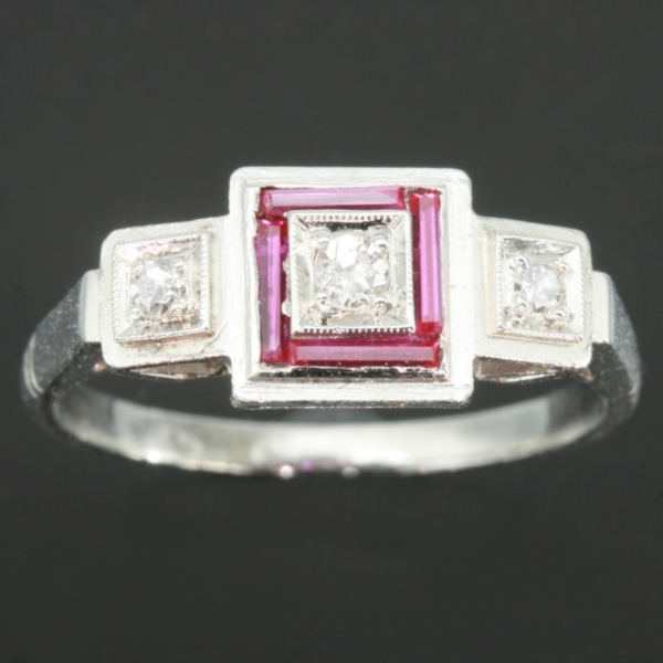 Art Deco ruby diamond engagement ring platinum band fine vintage jewelry (image 2 of 8)