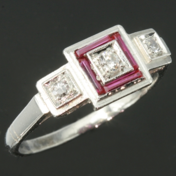 Art Deco ruby diamond engagement ring platinum band fine vintage jewelry (image 3 of 8)