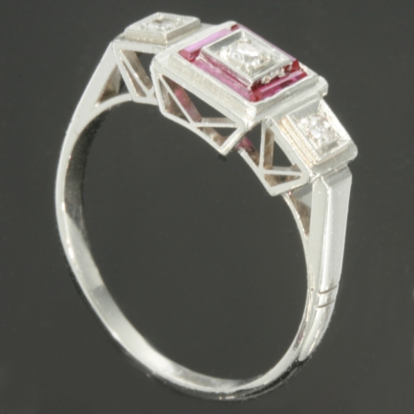 Art Deco ruby diamond engagement ring platinum band fine vintage jewelry (image 4 of 8)