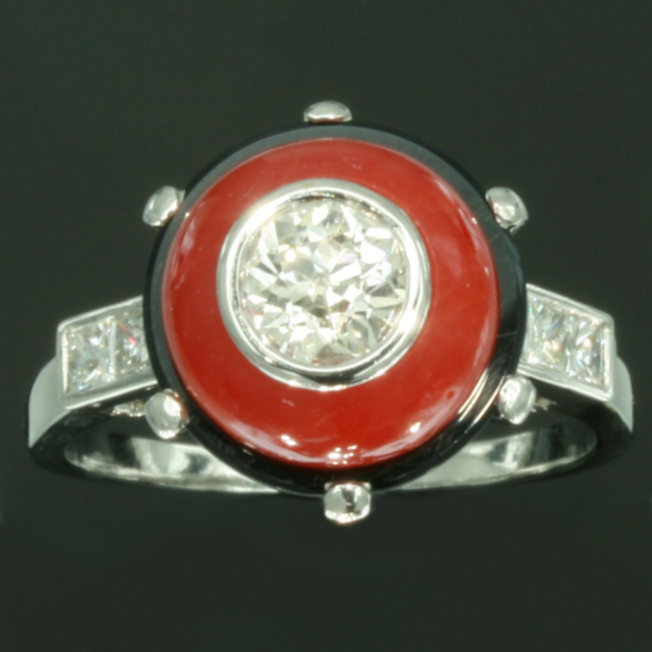 Art Deco Blood Coral Ring Diamond Black Onyx French Jewelry Description By Adin Antique Jewelry