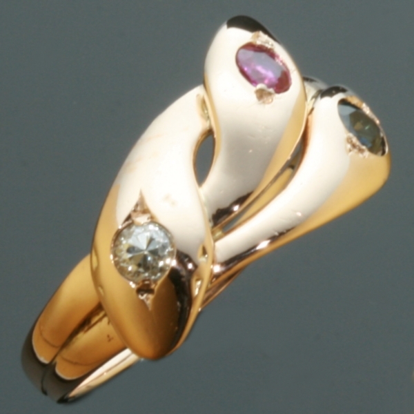 Victorian three headed snake serpent ring with ruby sapphire and brilliant (image 3 of 10)