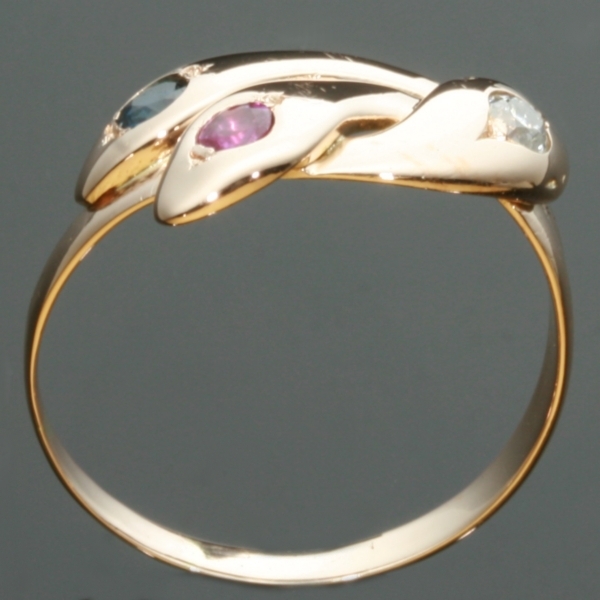 Victorian three headed snake serpent ring with ruby sapphire and brilliant (image 5 of 10)