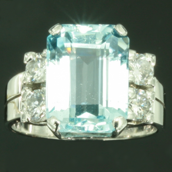 Stylish platinum diamond and aquamarine estate engagement ring anniversary ring