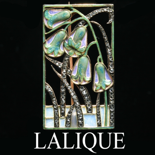 Signed Lalique brooch with plique ajour enamel