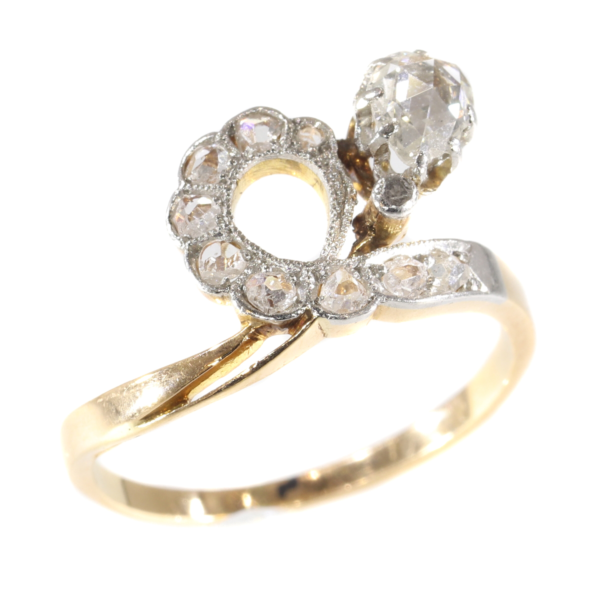 Antique diamond engagement asymmetric with pear shaped rose cut diamond ...