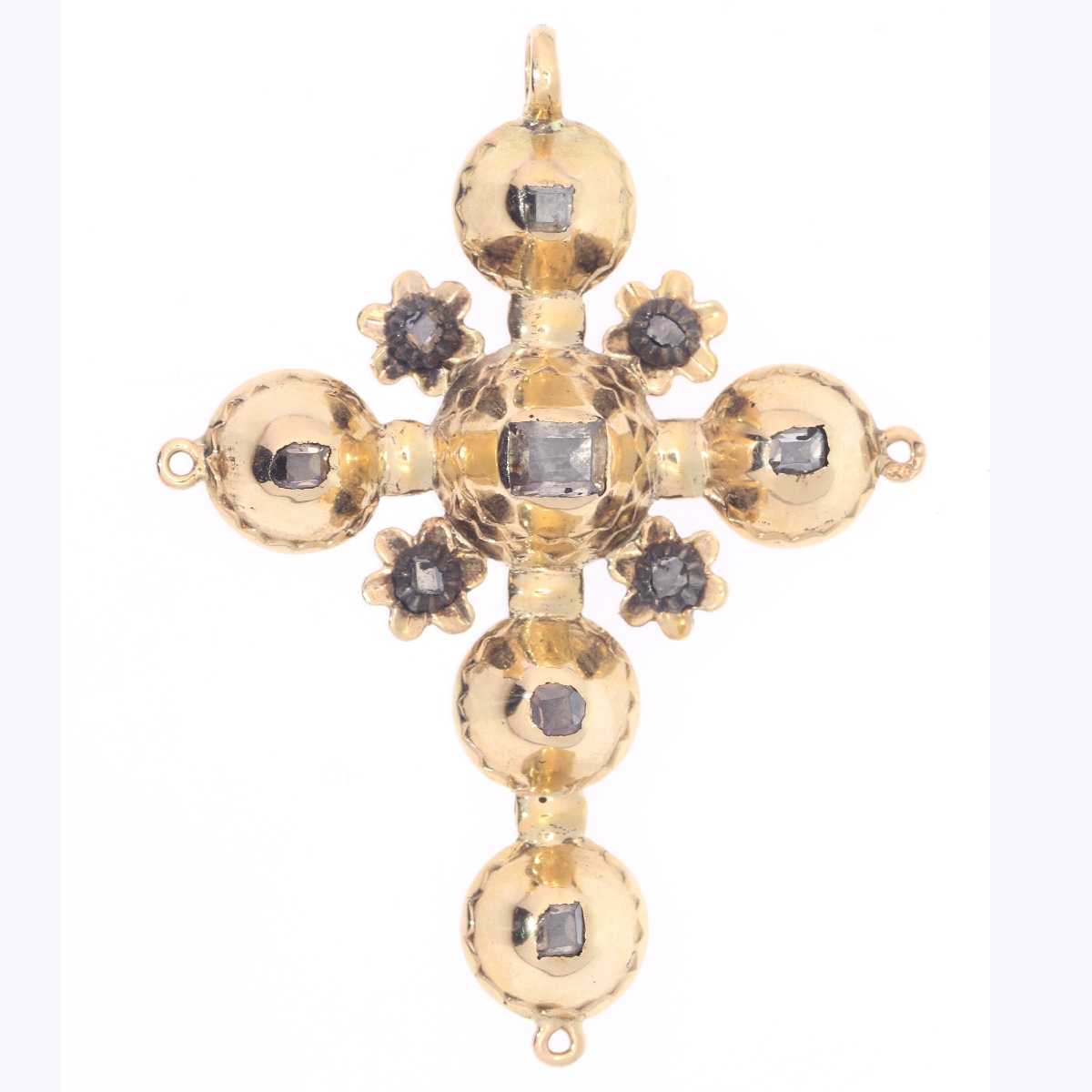Antique Belgian Georgian gold cross pendant with old table cut rose cut ...