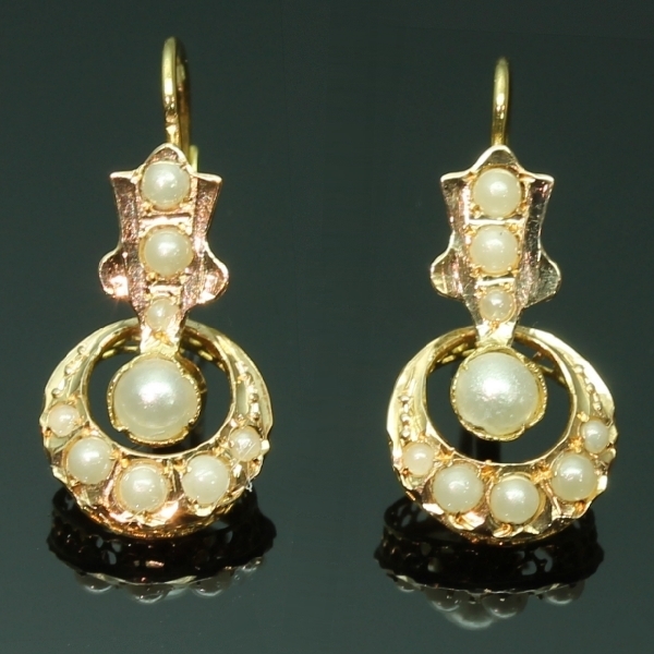 Late Victorian gold earrings with seed pearls: Description by Adin ...