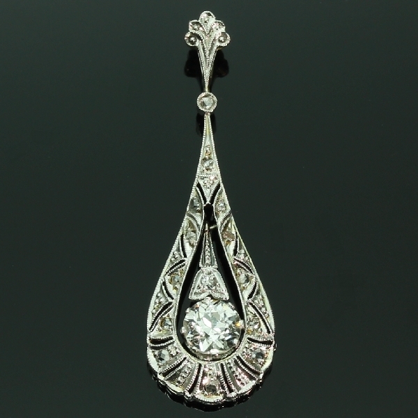 Edwardian pendant with big diamond, Images by Adin Antique Jewelry.