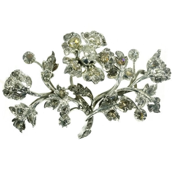 Antique 18th Century moving trembleuse flower brooch with rose cut ...