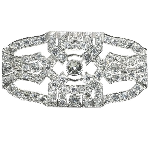 Typical Art Deco antique platinum diamond brooch: Beschrijving door ...