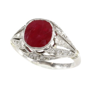 Burmese Ruby and Diamond Deco Dream Ring