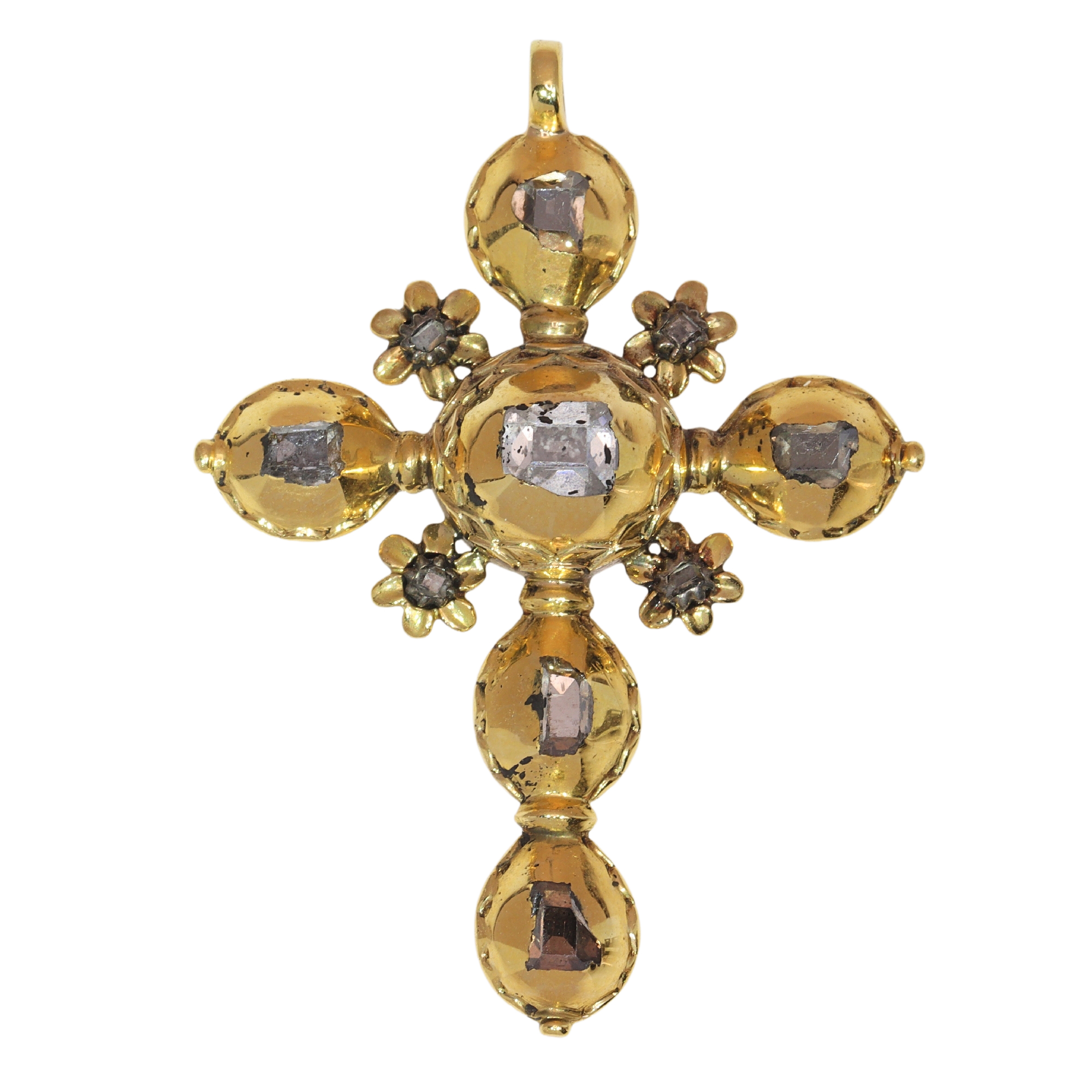 18th Century Antique gold cross all set with table cut rose cut diamonds