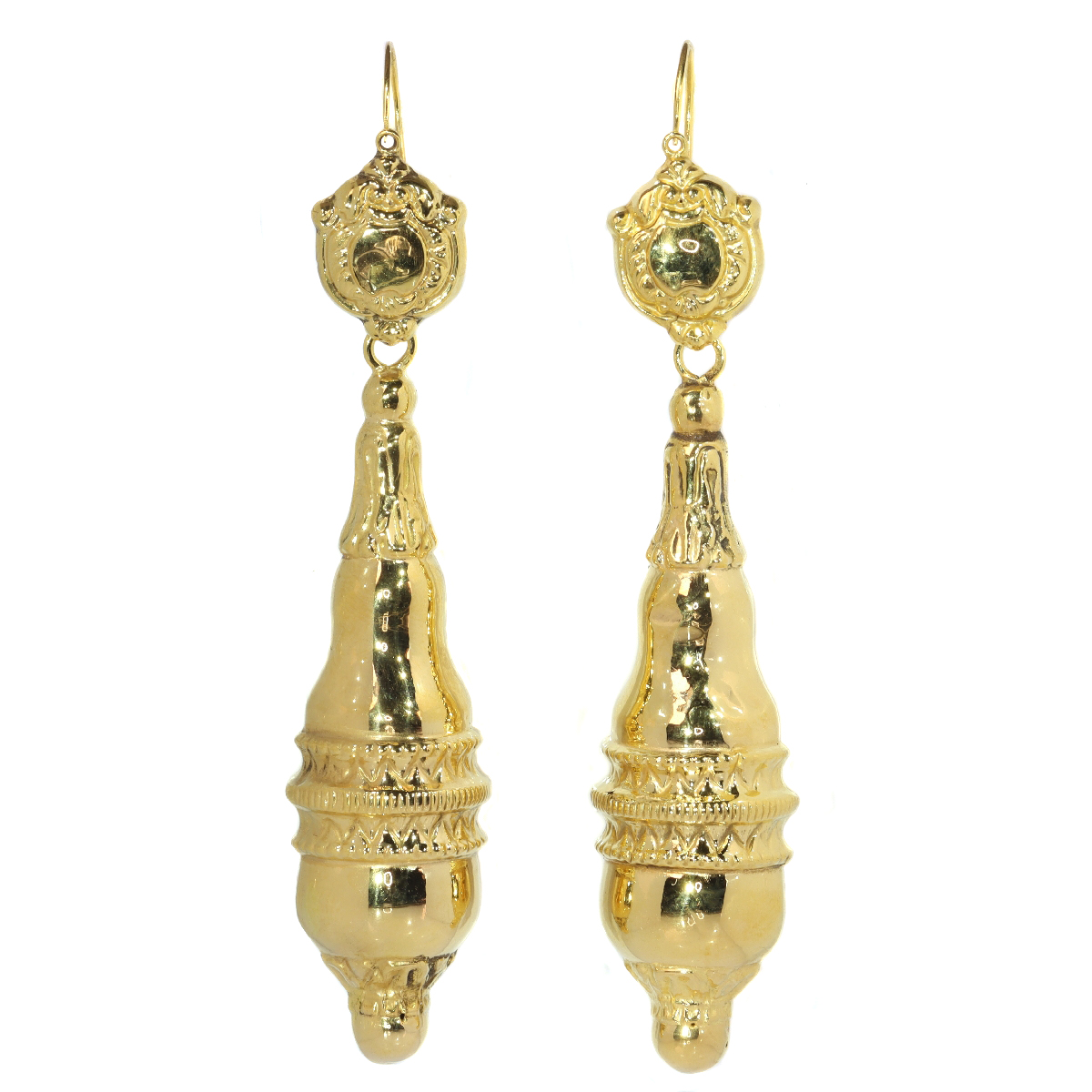 Antique mid-Victorian gold earrings long pendant: Description by Adin  Antique Jewelry.