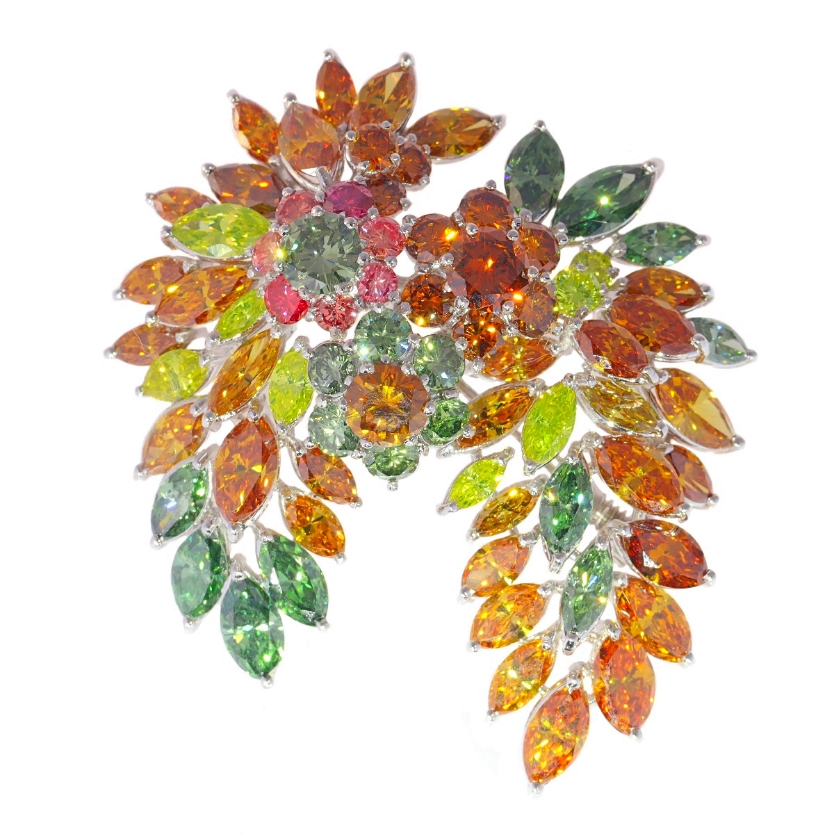 Exquisite 1970s Vintage Brooch: A Symphony of Over 19 Carats of Fancy Colour Diamonds