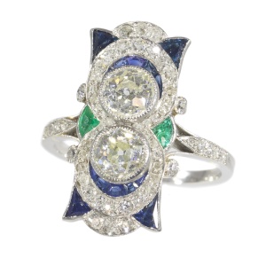 Deco Devotion: A 1920s Platinum and Gold Engagement Ring with Diamonds and Sapphires