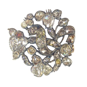 Old World Opulence: Rose Cut Diamond Baroque Brooch circa 1680