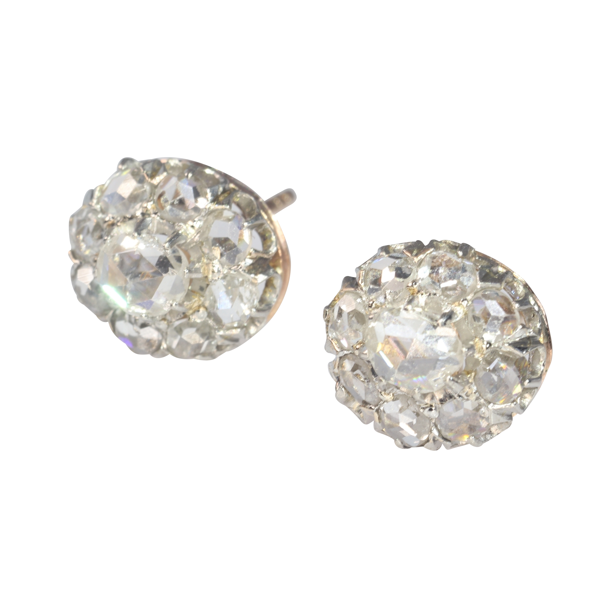 Vintage antique rose cut diamond cluster oval earstuds: Description by Adin  Antique Jewelry.