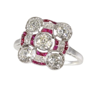 1920s Art Deco Diamond and Ruby Ring – A Romantic Legacy in Platinum