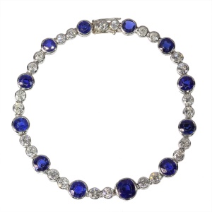 Vintage Cornflower Blue Elegance – Art Deco Platinum Bracelet with Untreated Sapphires