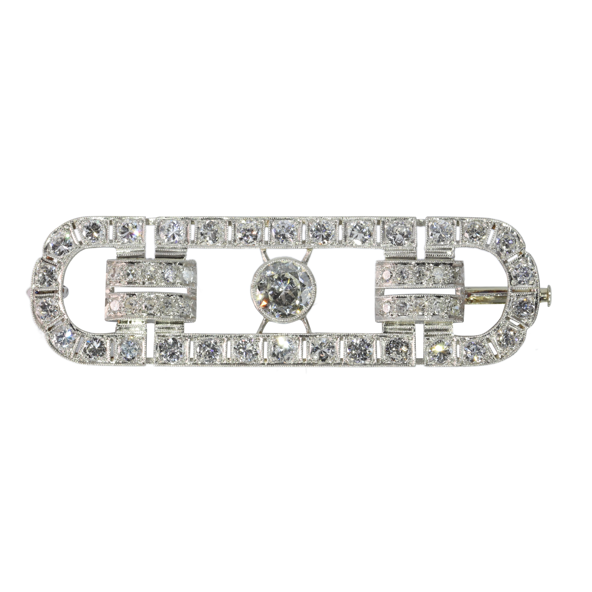Art Deco-Inspired Gentleman’s Brooch – Vintage Fifties Design with 4.92ct Diamonds